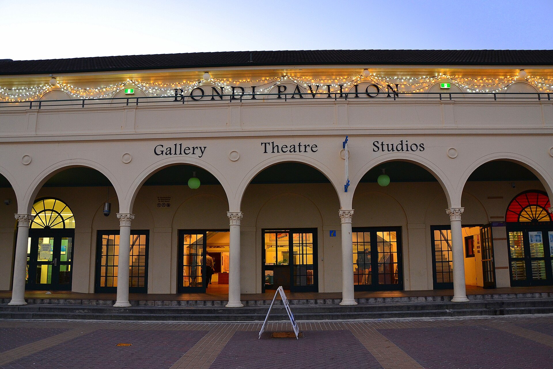 The arcaded front of the Bondi Pavilion facing the beach