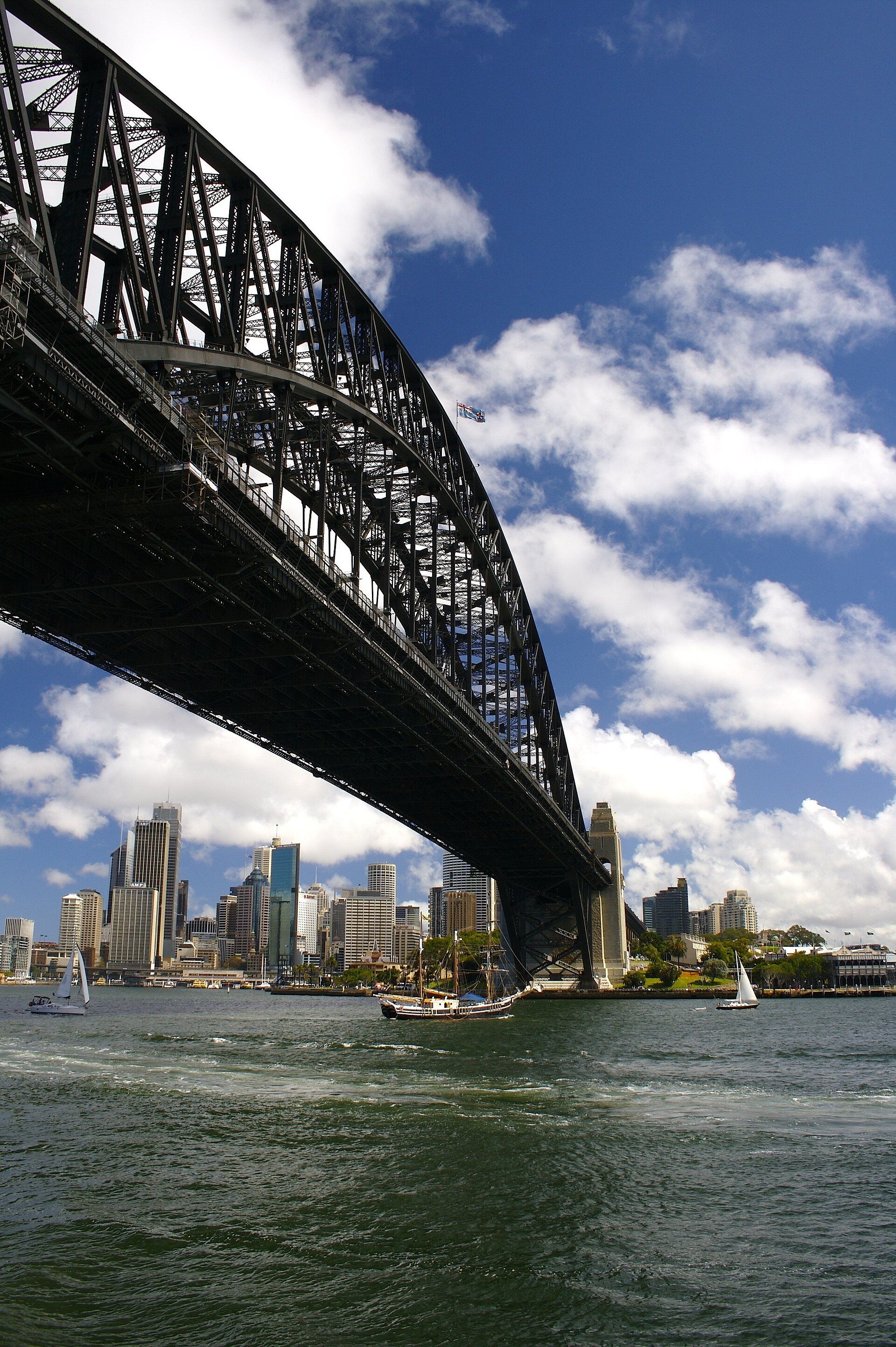 The Harbour Bridge from Milsons Point, the city skyline through the span