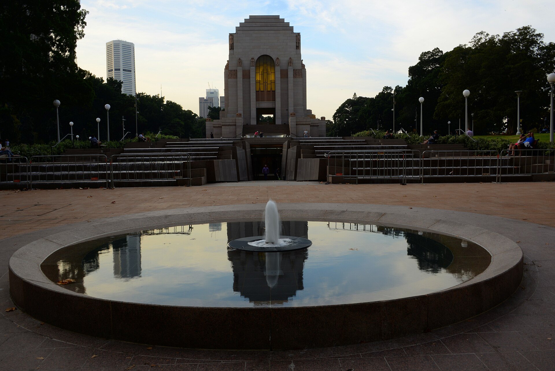 The Anzac Memorial in Hyde Park reflected in the long pool in front of it