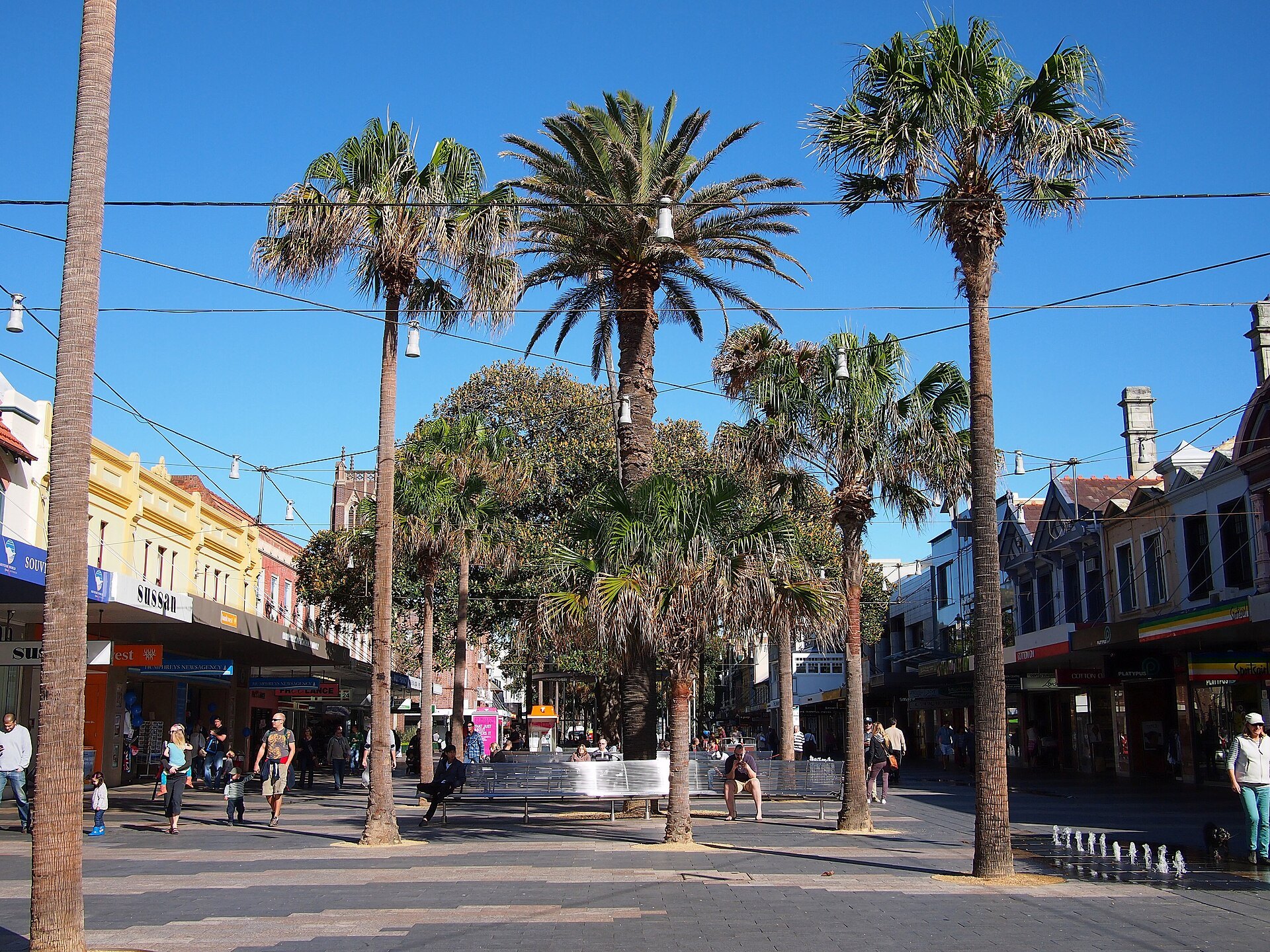 The Corso at Manly, a pedestrian street lined with palms and shopfronts