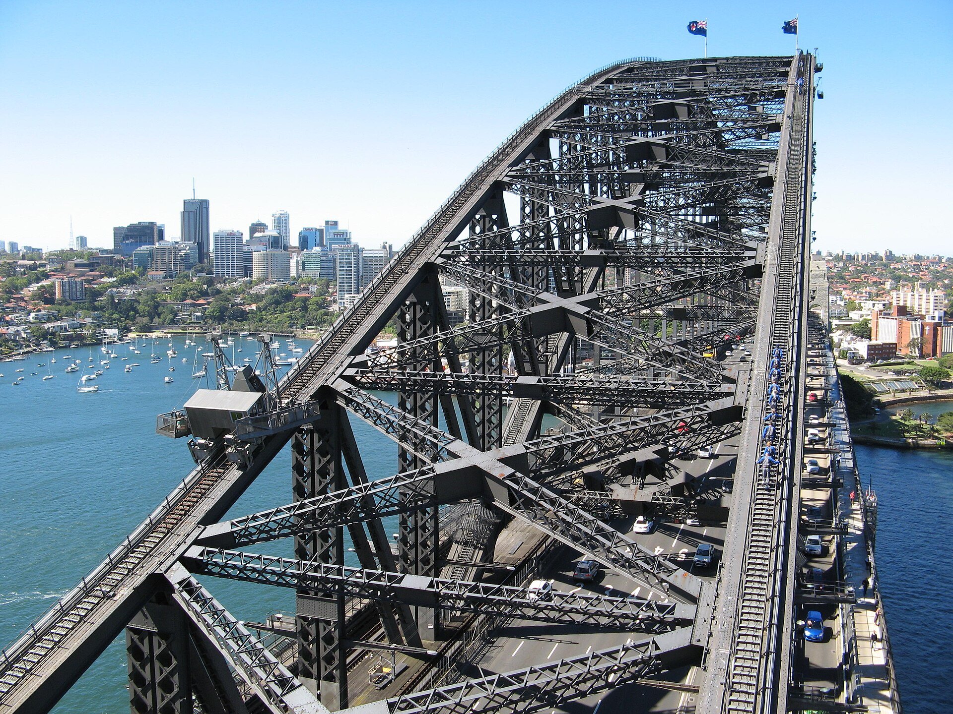 The Harbour Bridge arch and the harbour seen from the top of the pylon lookout