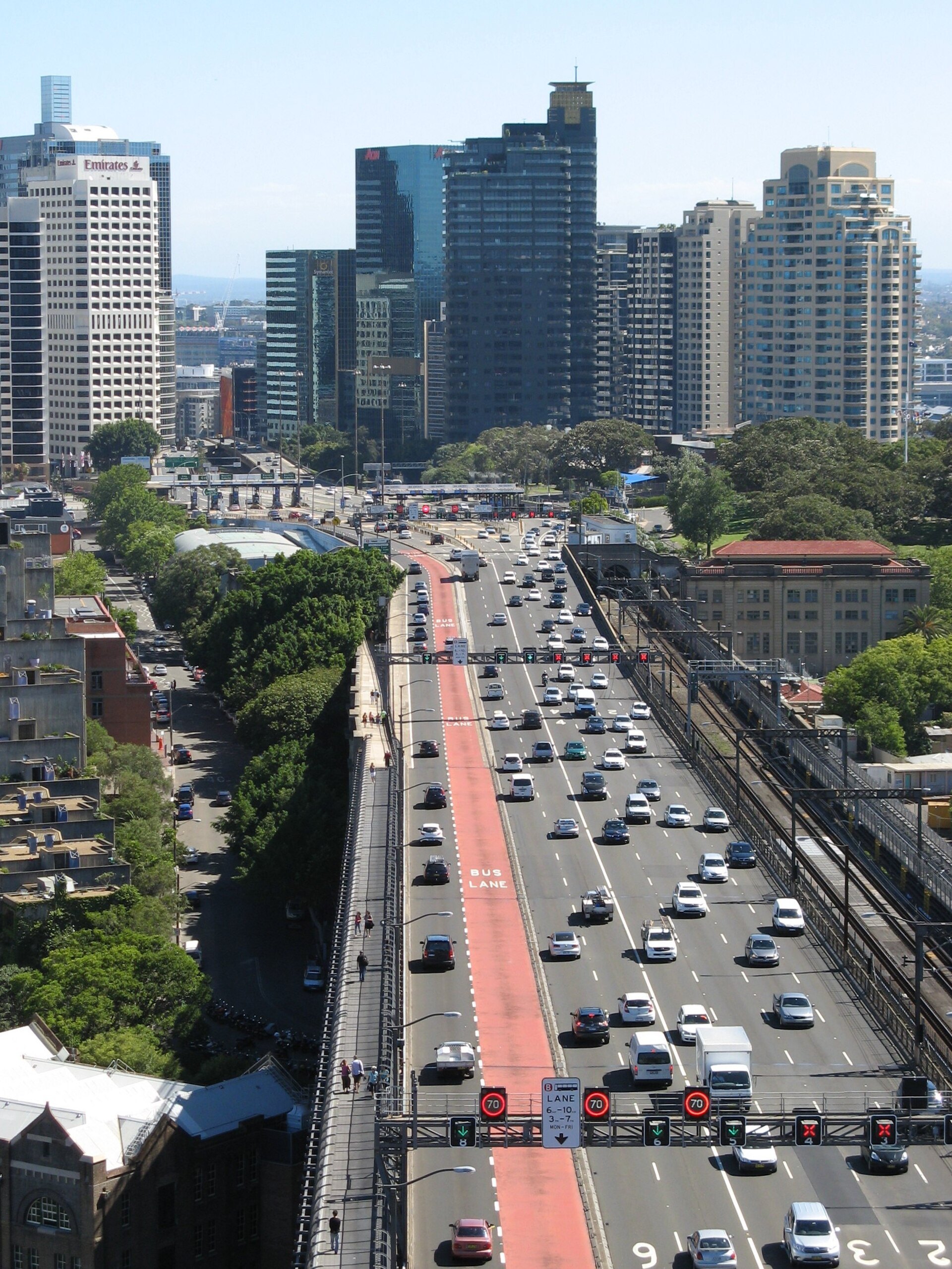 Traffic on the Harbour Bridge seen looking down from the pylon